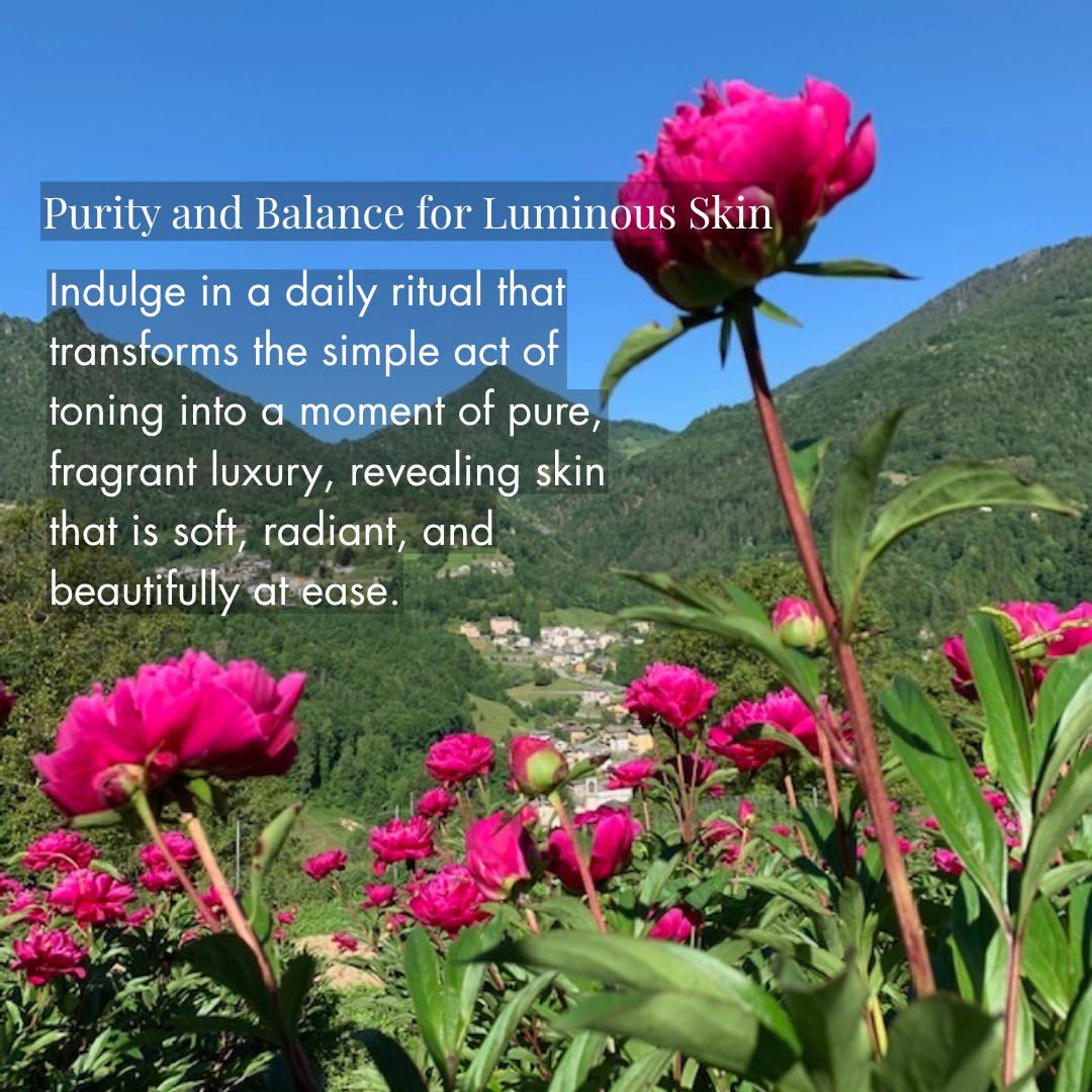 Pink flowers with scenic background and text about skin care ritual