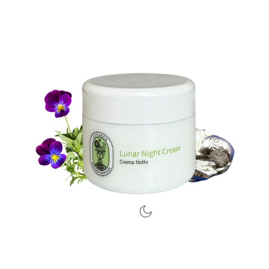 Lunar Night Cream jar with decorative elements on a white background
