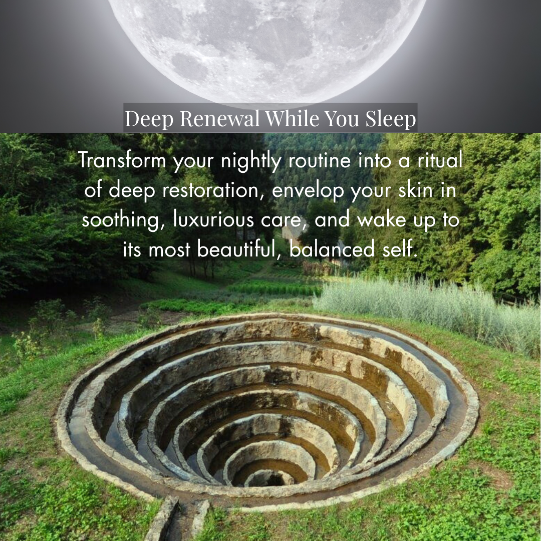 Stone spiral with moon and forest background, promoting deep renewal while sleeping.